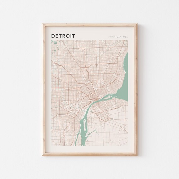 Detroit Michigan Elegant Sage Green Minimalist City Map Poster