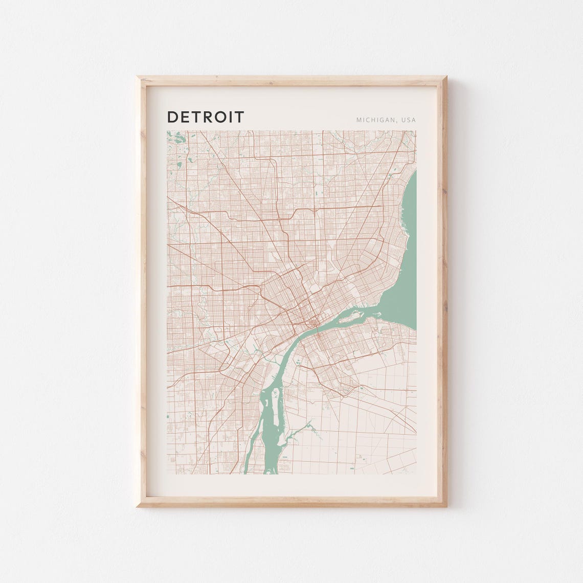 Detroit Michigan Elegant Sage Green Minimalist City Map Poster