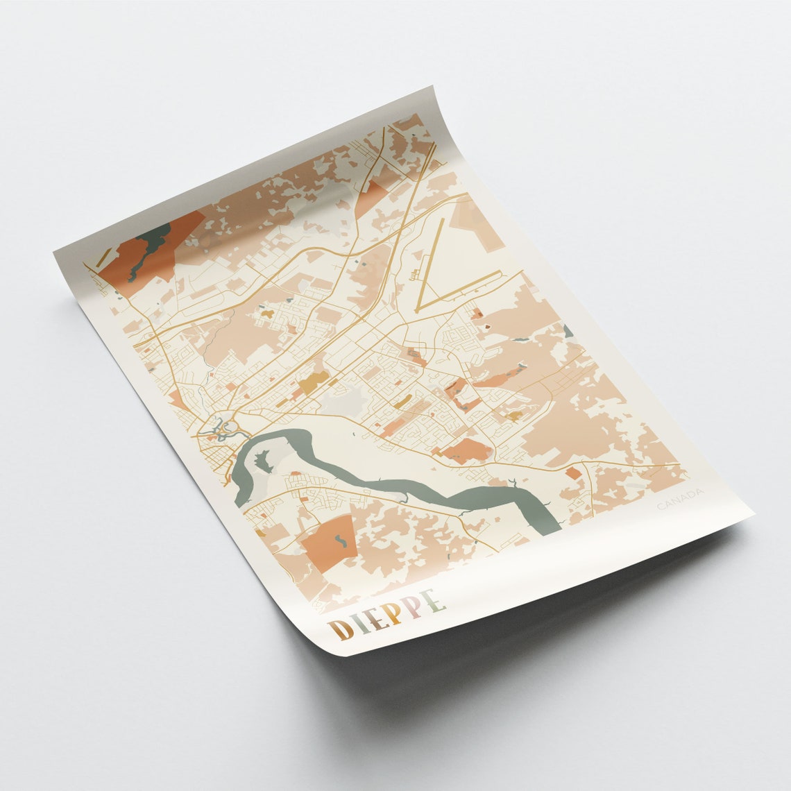 Dieppe New Brunswick Canada Boho Style Riverside City Map Poster - Image 2