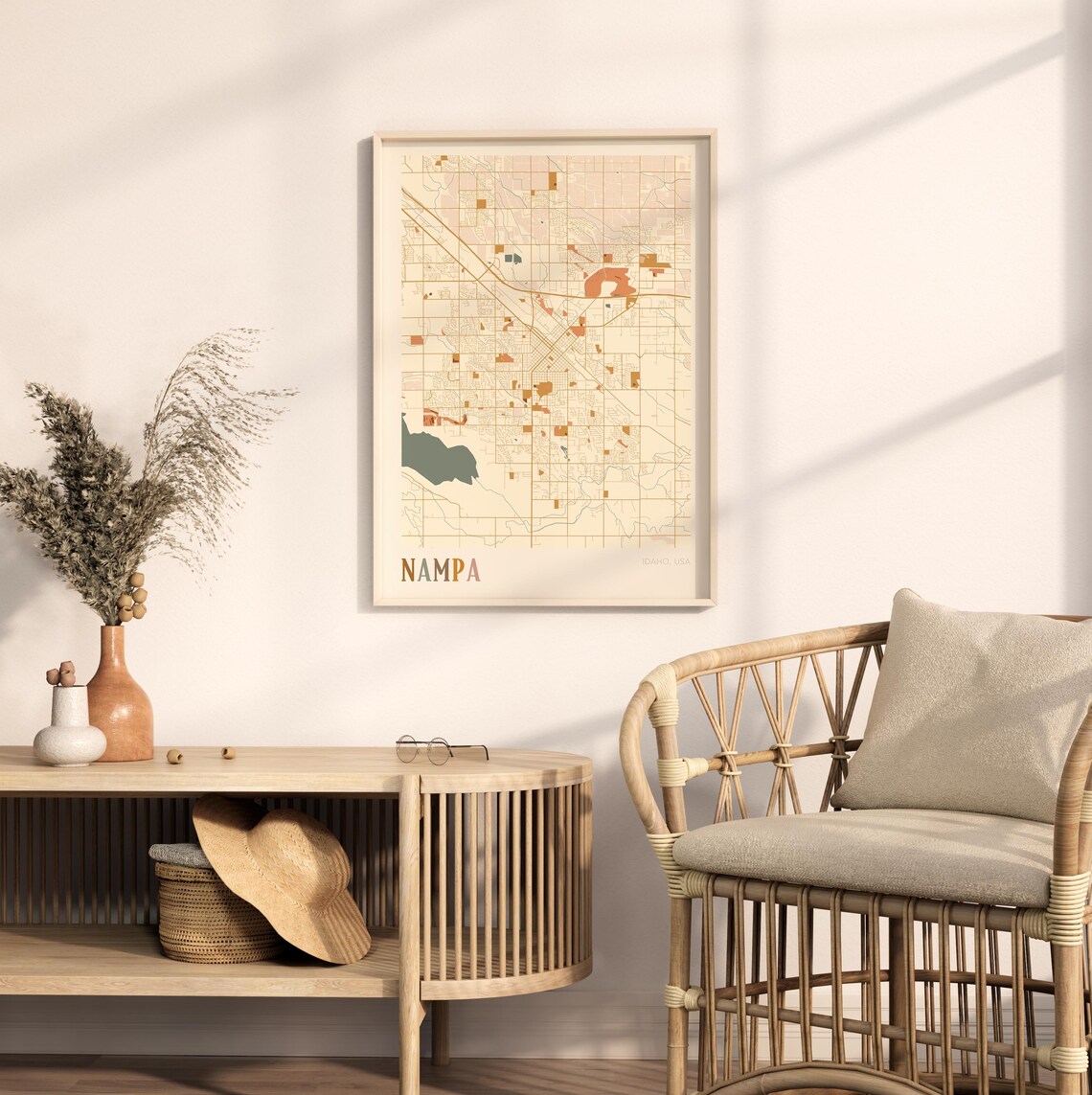 Nampa Idaho City Map Poster Earth Tone Boho Minimalist Map Wall Decor Gift - Image 2