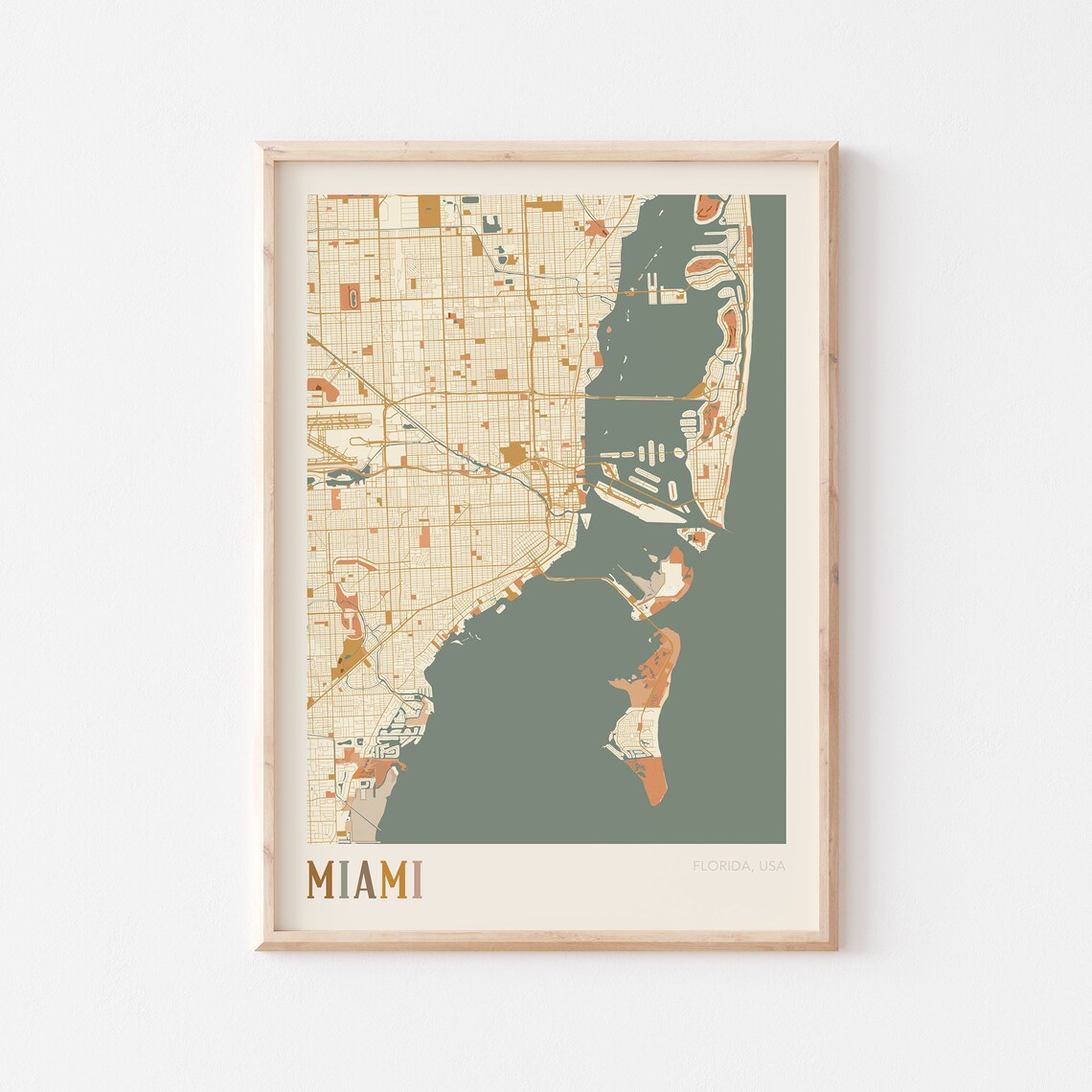 Miami City Map Boho Travel Poster Art Print