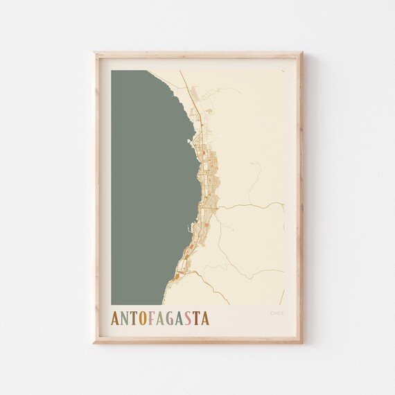 Antofagasta Map Poster Print Wall Art Chile Travel Gift Boho Decor