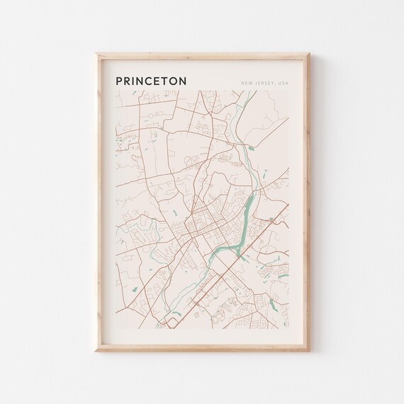 Princeton New Jersey Street Map Poster in Warm Brown Sage and Cream Tones