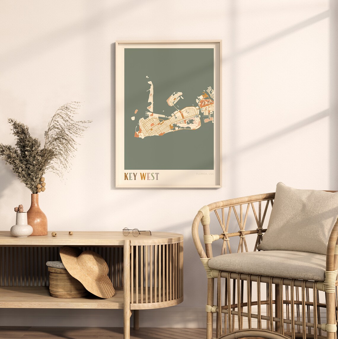 Key West Florida City Map Poster Warm Retro Street Map Home Decor - Image 2