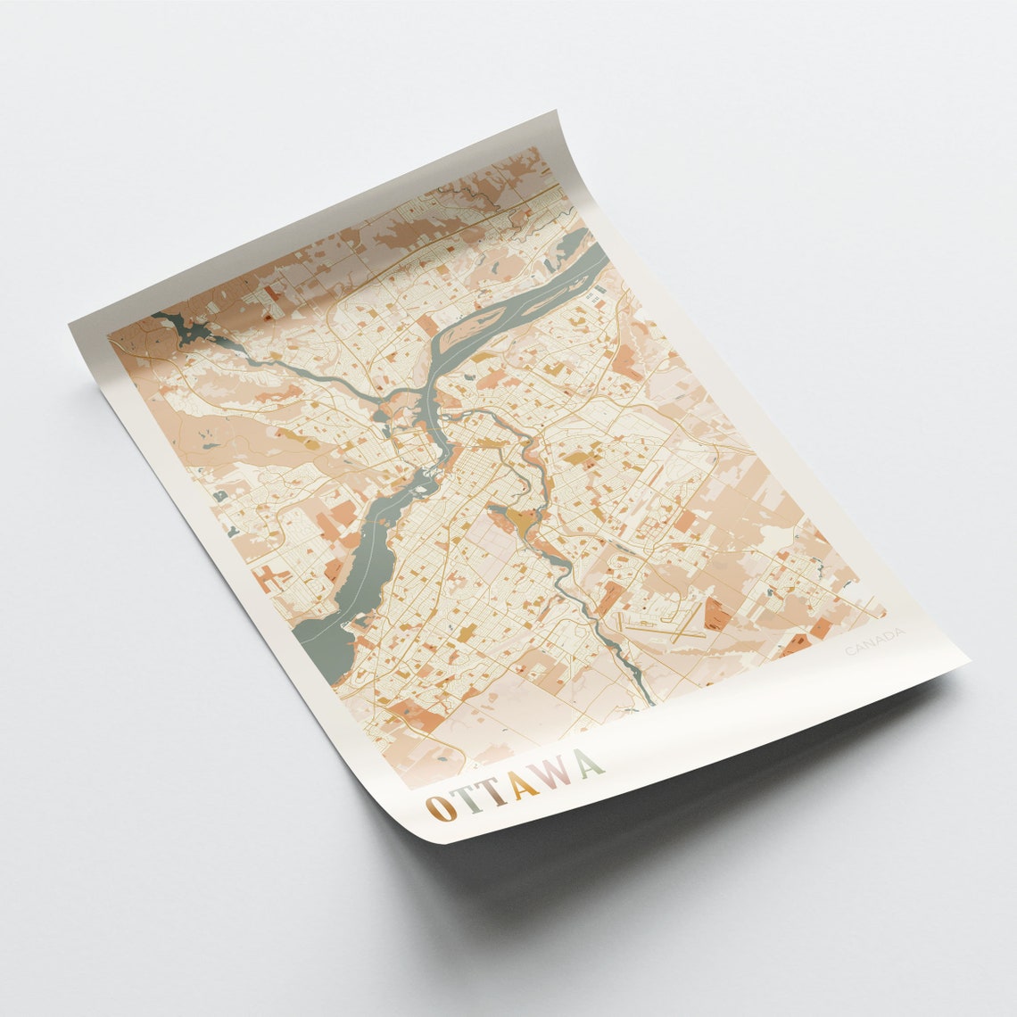 Ottawa Canada Minimalist Street Map Poster in Boho Neutral Tones - Image 2