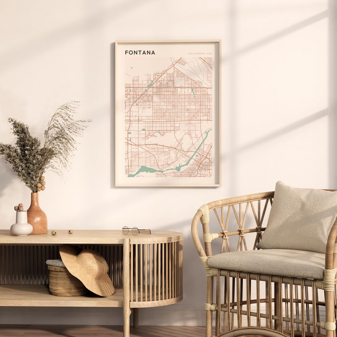 Fontana California Minimalist Street Map Poster in Blush and Sage - Image 2