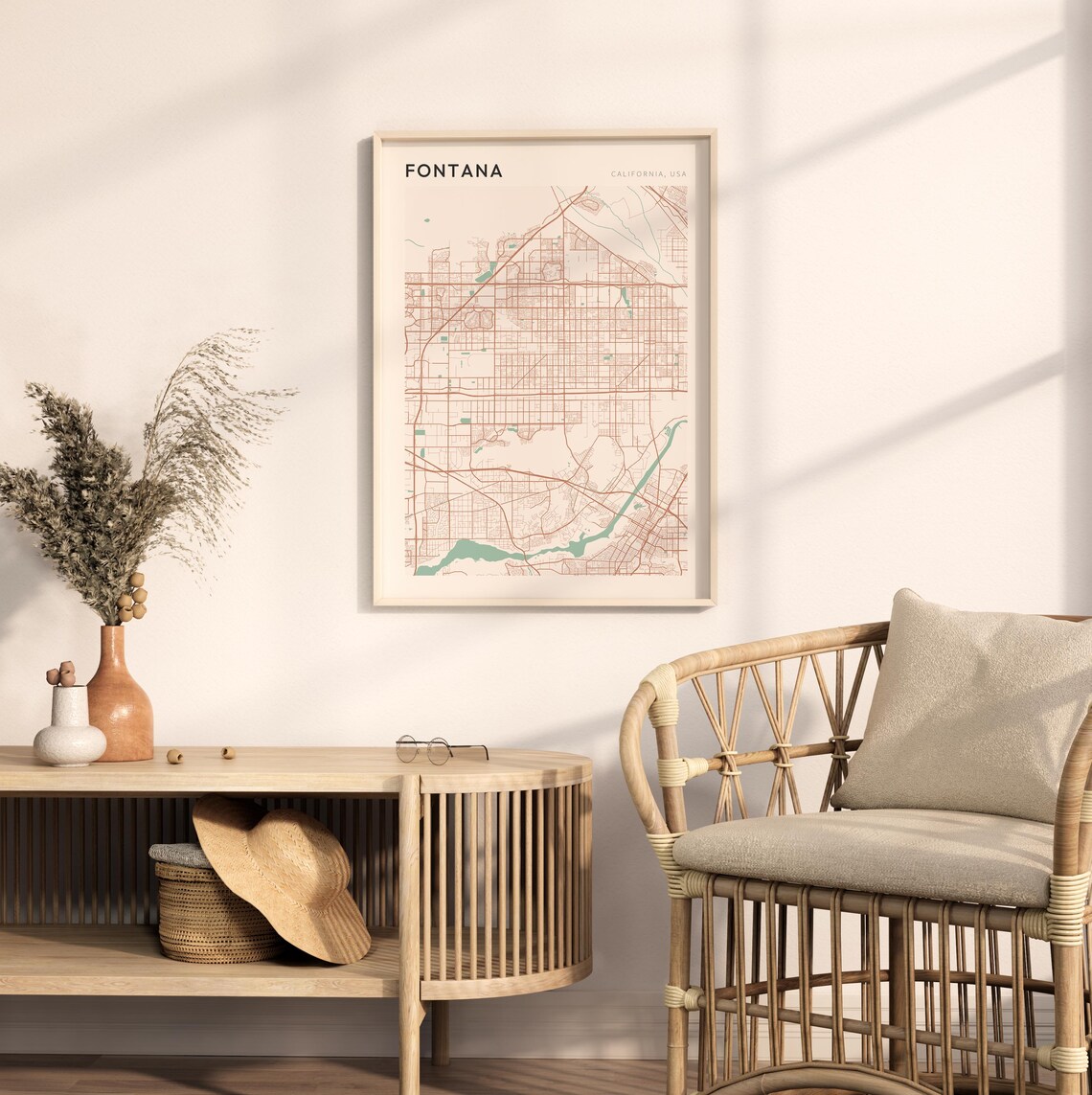 Fontana Map Poster Fontana Print Fontana Poster Fontana Wall Art California Travel Gift Farmhouse Wall Decor Gift For A New Home - Image 2