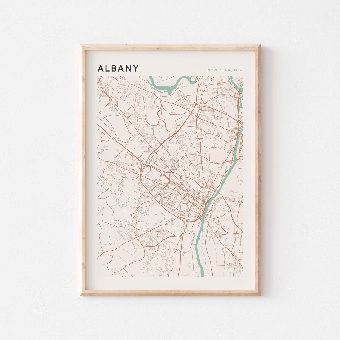 Albany New York USA Modern Beige Minimal City Street Map Poster