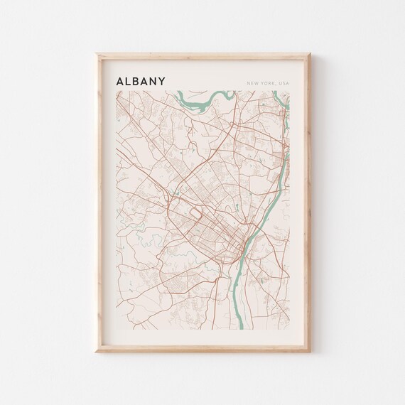 Albany New York USA Modern Beige Minimal City Street Map Poster