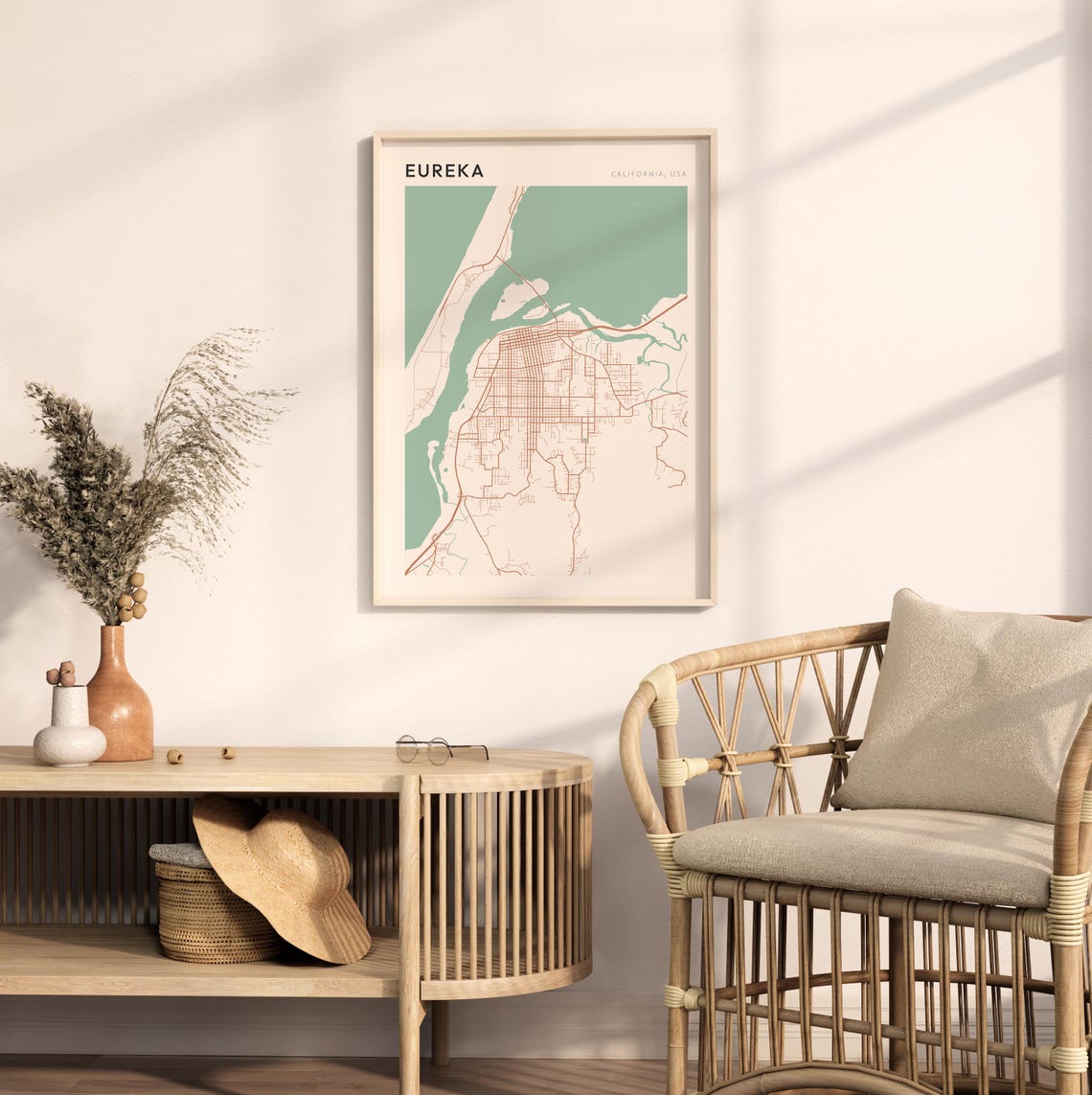 Eureka California Minimalist Street Map Poster in Blush and Sage - Image 2