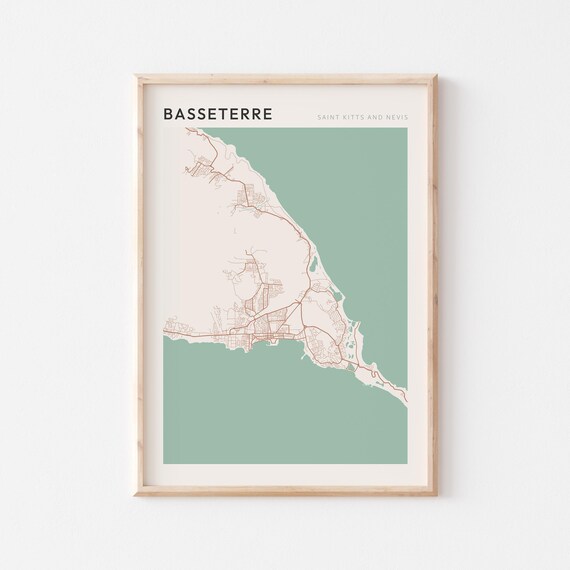 Basseterre Map Poster Print Wall Art Saint Kitts And Nevis Travel Gift Farmhouse Decor