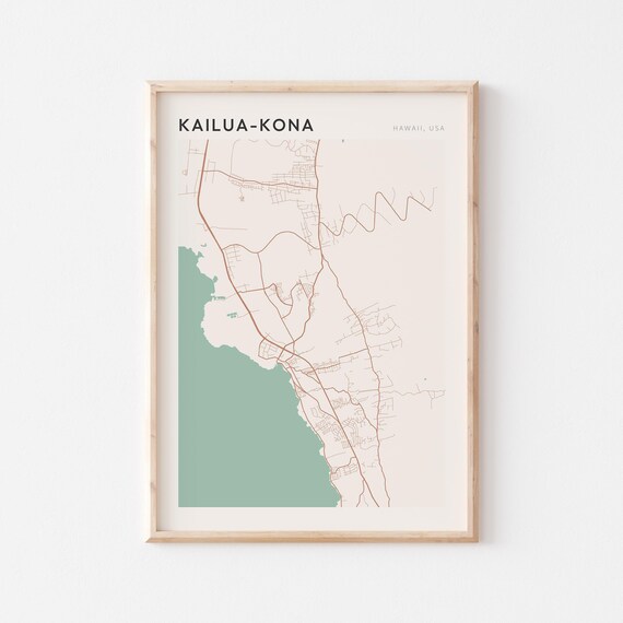 Kailua-Kona Hawaii Minimalist Coastal City Map Poster Boho Wall Decor