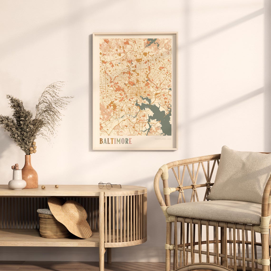 Baltimore Maryland Modern Terracotta City Street Map Art Poster - Image 2