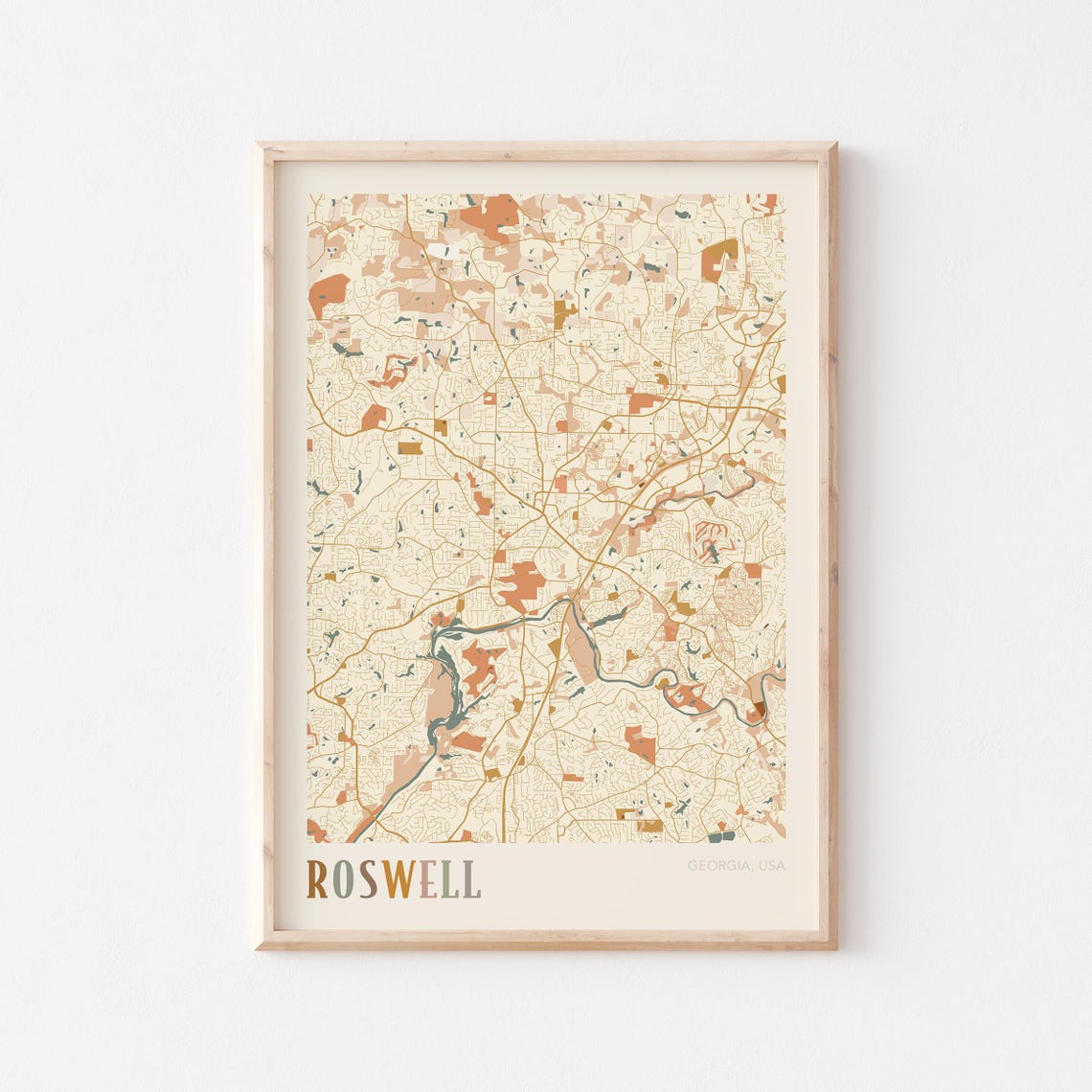 Roswell Georgia Colorful Modern Boho City Street Map Decor Poster
