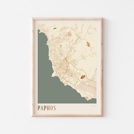 Paphos Map Poster Print Wall Art Cyprus Travel Gift Boho