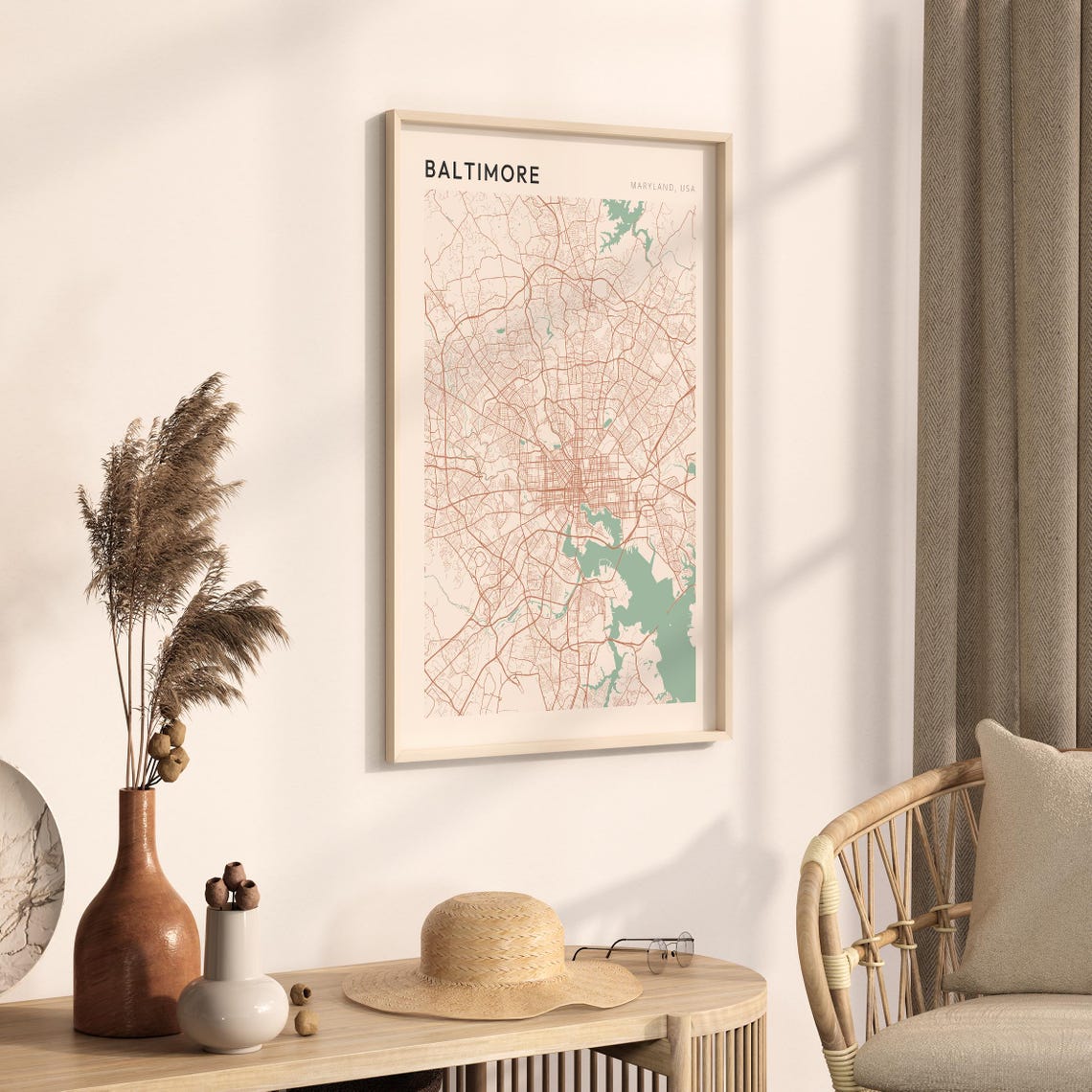 Baltimore Maryland Minimalist Sage Green Modern City Map Poster - Image 3