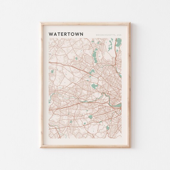 Watertown Massachusetts Modern Minimalist City Street Map Art Poster