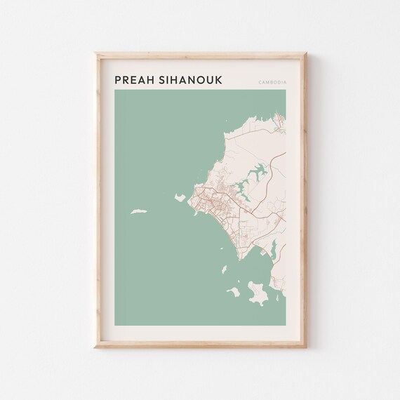 Preah Sihanouk Map Poster Print Wall Art Cambodia Travel Gift Scandi