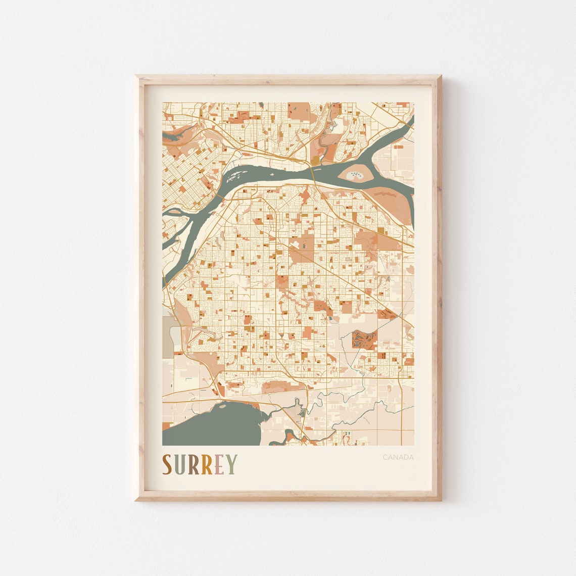 Surrey Canada Boho Colorful Street Map City Art Poster Home Decor