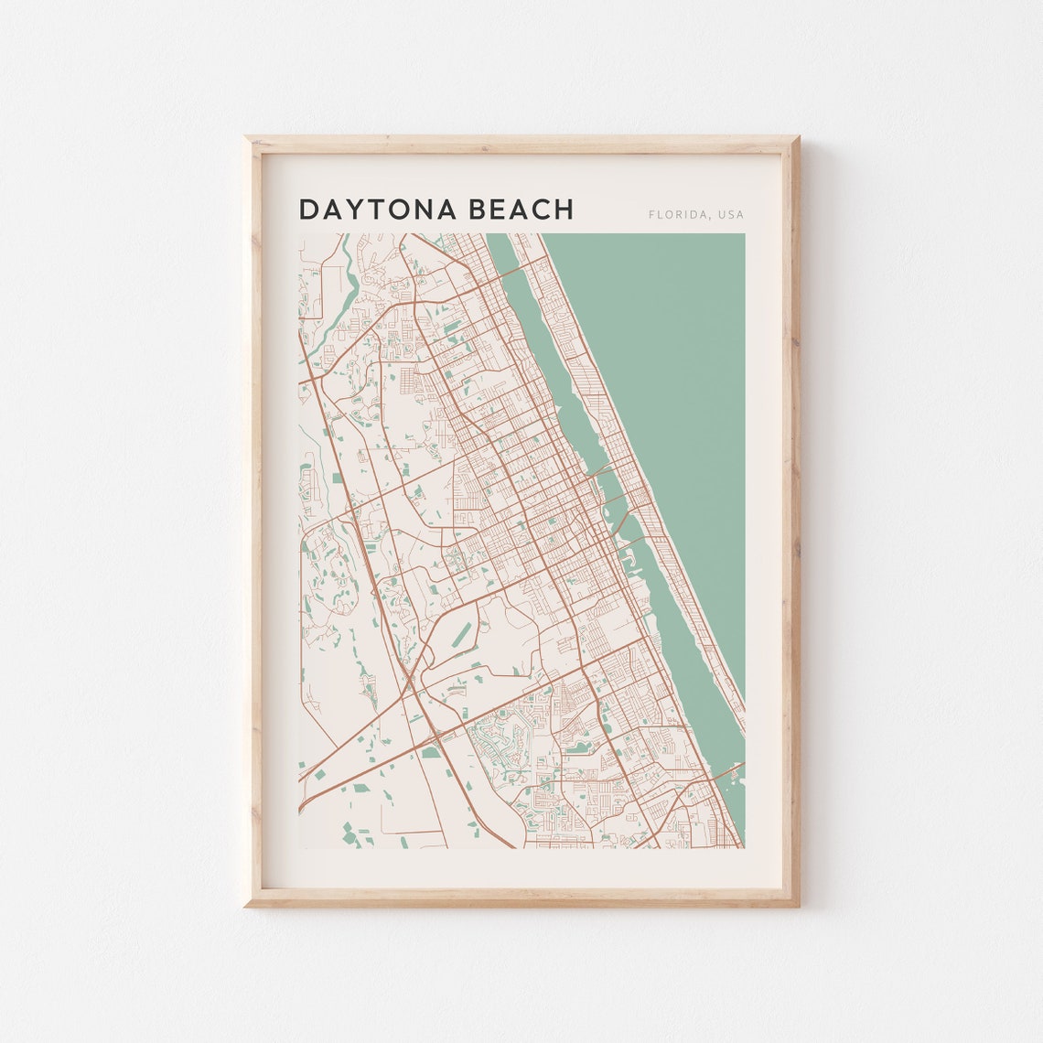 Daytona Beach Florida Map Poster Copper Line Street Map Coastal Decor