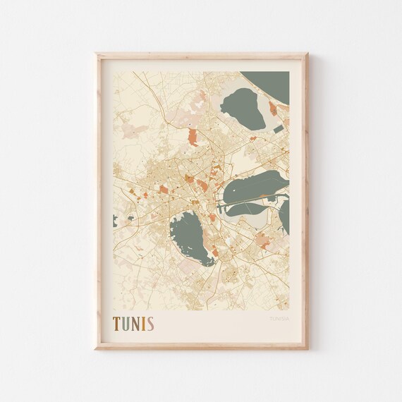 Tunis Map Poster Print Wall Art Tunisia Africa Travel Gift Boho Decor