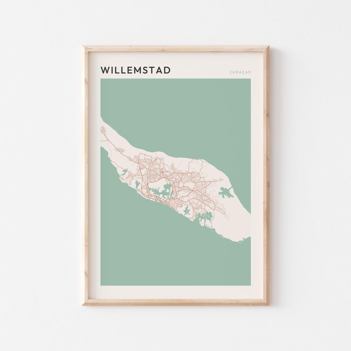 Willemstad Curacao Minimalist Terracotta City Map Line Poster