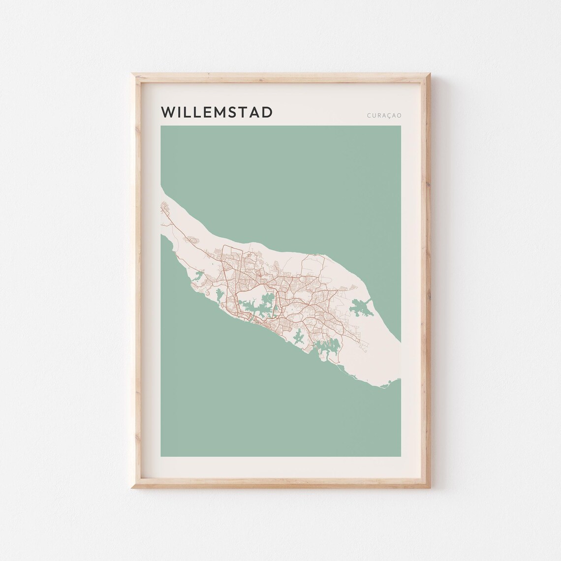 Willemstad Map Poster Print Wall Art Curacao Travel Gift Minimalist
