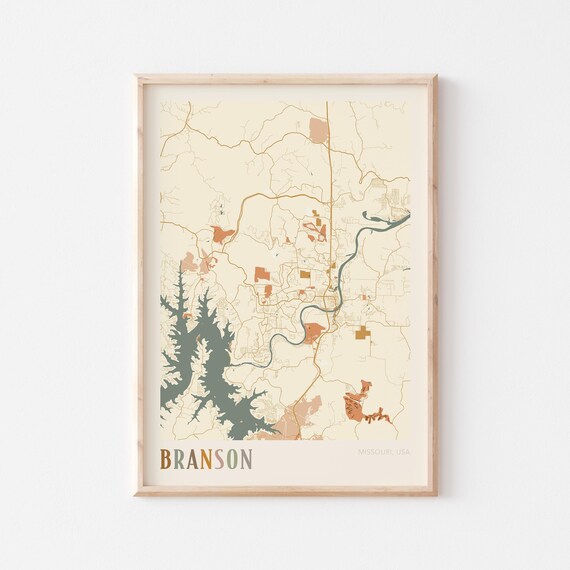 Branson Missouri Street Map Poster with Colorful Multicolor Typography