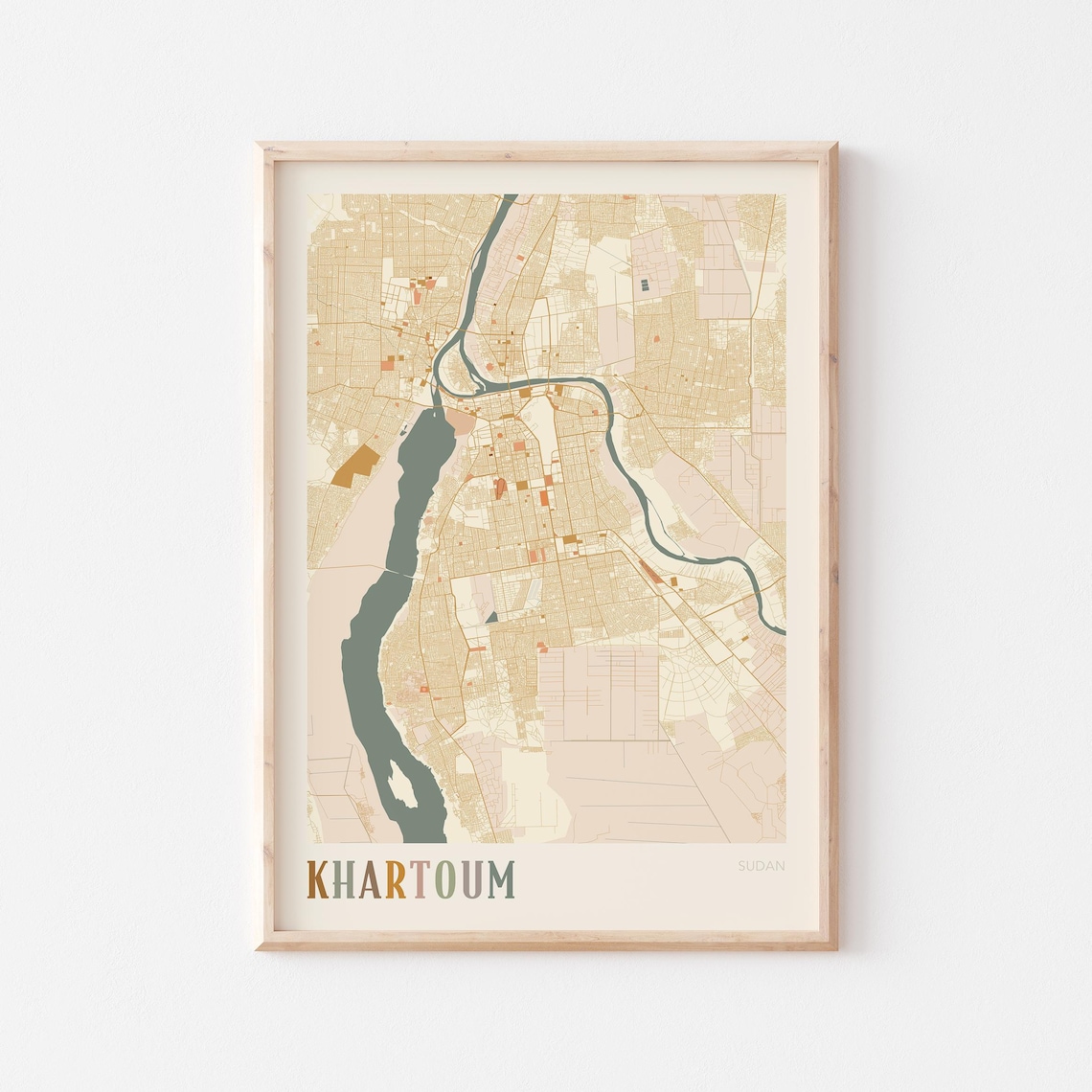 Khartoum Sudan Vintage City Map With Nile River Streets Travel Poster