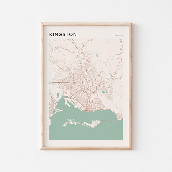 Kingston Map Poster Print Wall Art Jamaica Travel Gift Farmhouse Decor