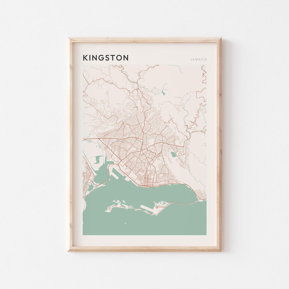 Kingston Jamaica Minimalist City Map Poster with Teal Harbor Water