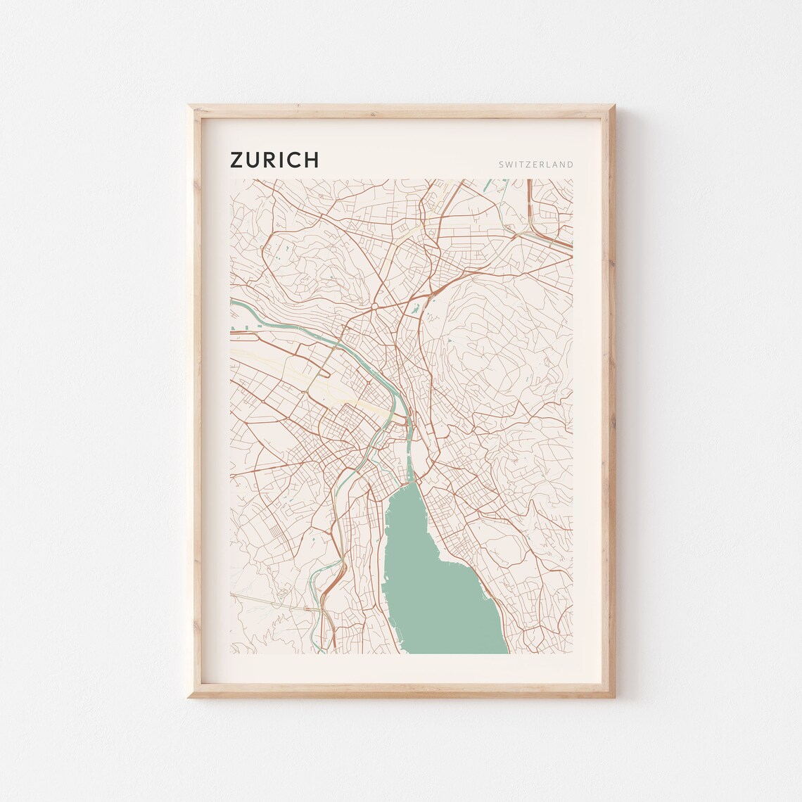 Zurich Switzerland Minimalist City Street Map Art Poster Home Decor
