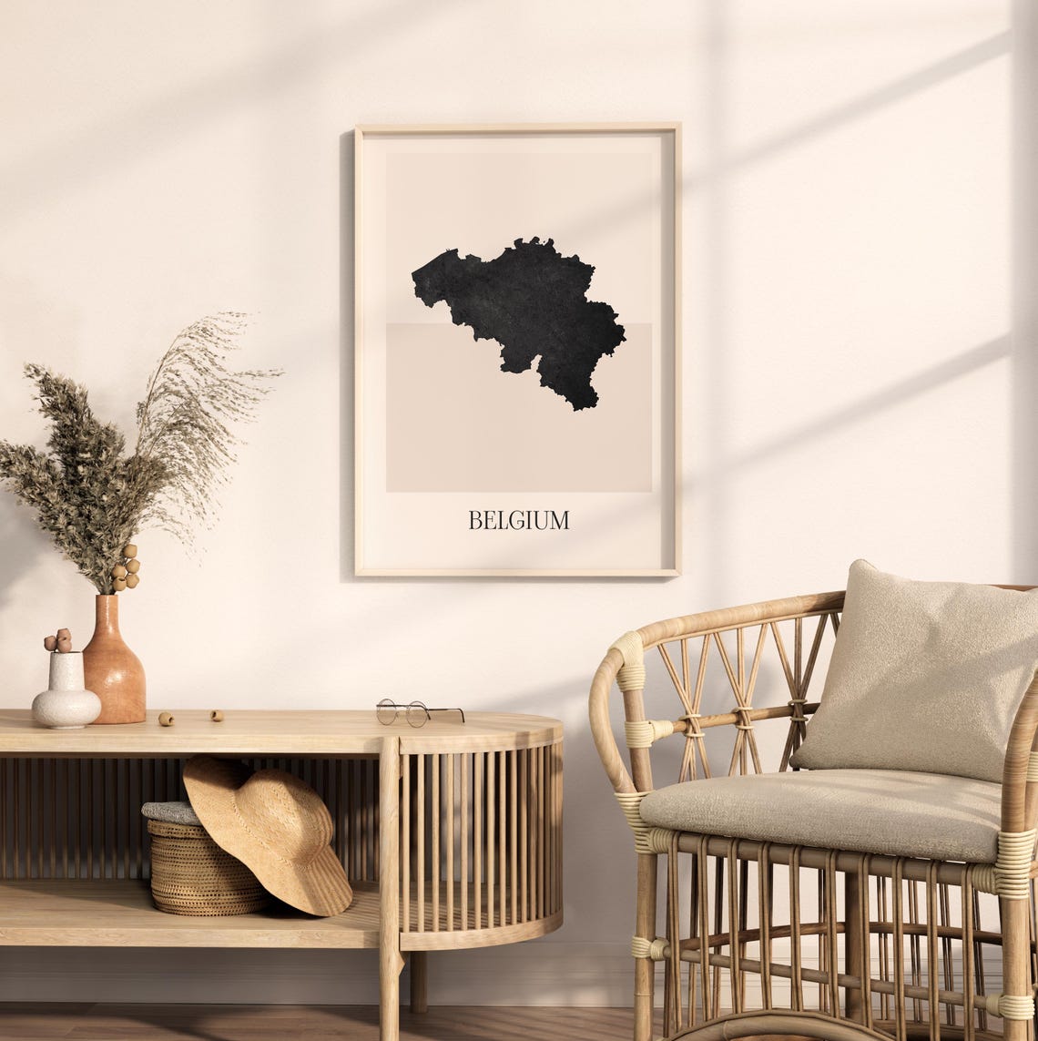 Belgium Boho Minimalist Black Country Silhouette Map Art Poster - Image 2
