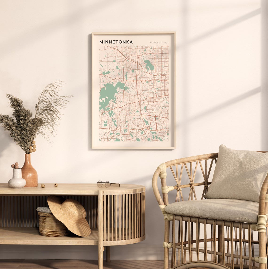 Minnetonka Minnesota Minimalist Copper Line Art Street Map Poster - Image 2