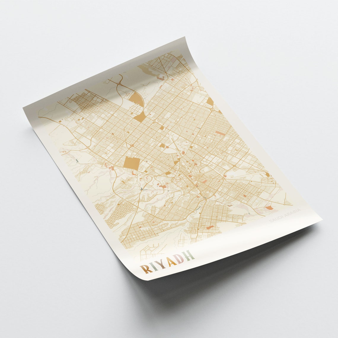 Riyadh Saudi Arabia Minimalist Street Map Poster in Boho Neutral Tones - Image 2