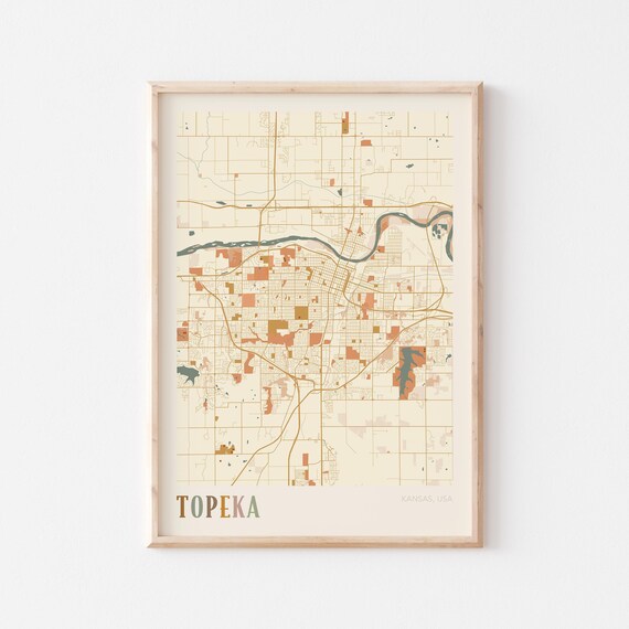 Topeka Kansas City Map Poster Earth Tone Boho Minimalist Map Wall Decor Gift