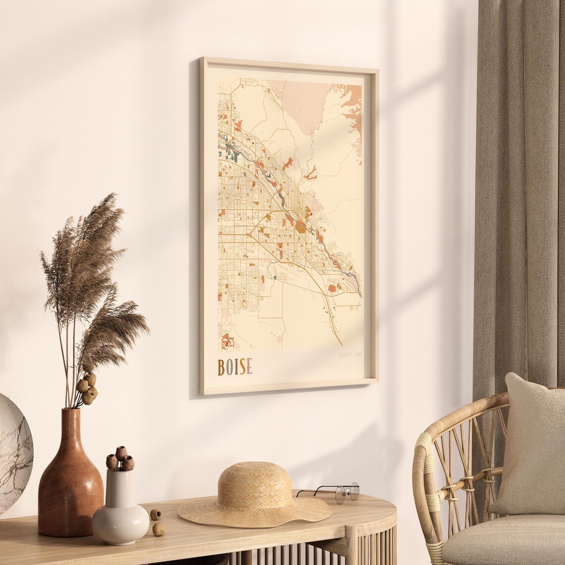 Boise Idaho Colorful Retro City Street Map Poster Boho Wall Decor - Image 3