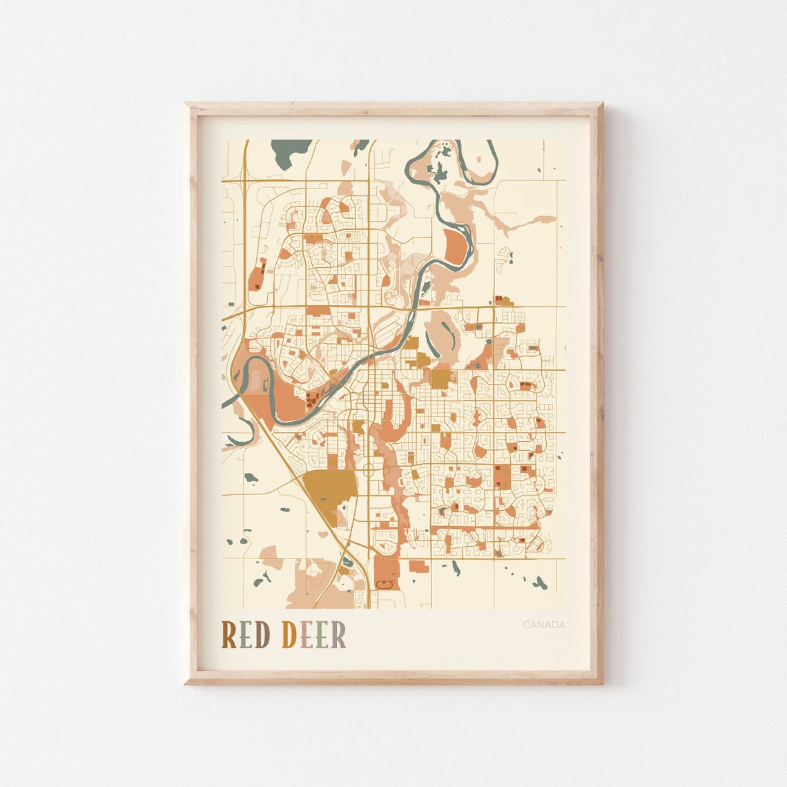 Red Deer Canada Warm Terracotta Minimalist City Map Poster Decor