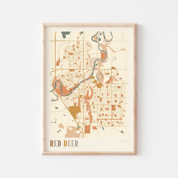 Red Deer Map Poster Red Deer Wall Art Red Deer Poster Red Deer Travel Red Deer Map Print Red Deer Alberta Canada Boho Wall Art