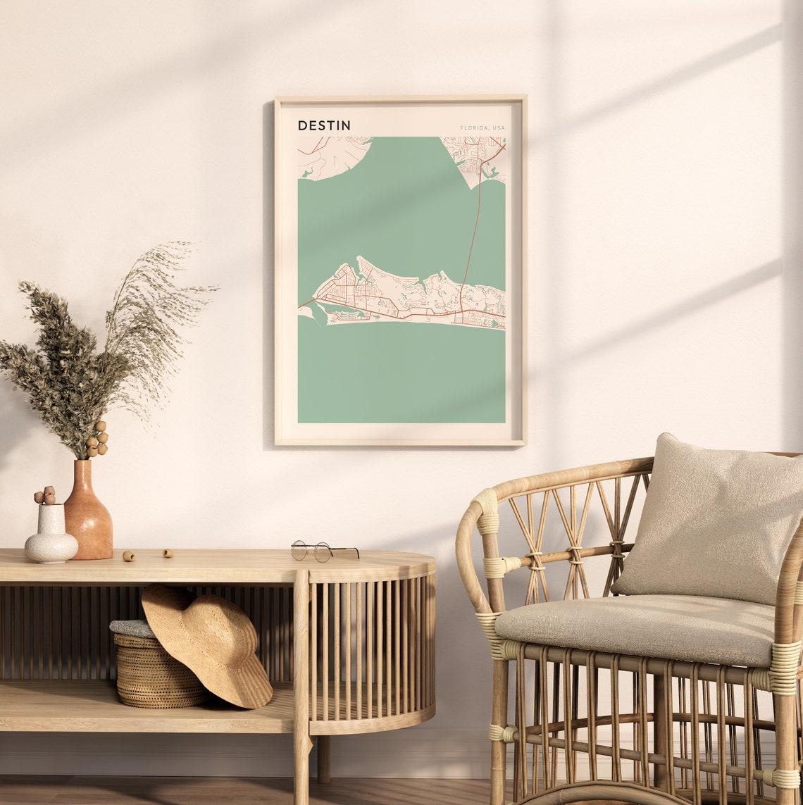 Destin Florida Map Poster Copper Line Street Map Coastal Decor - Image 2