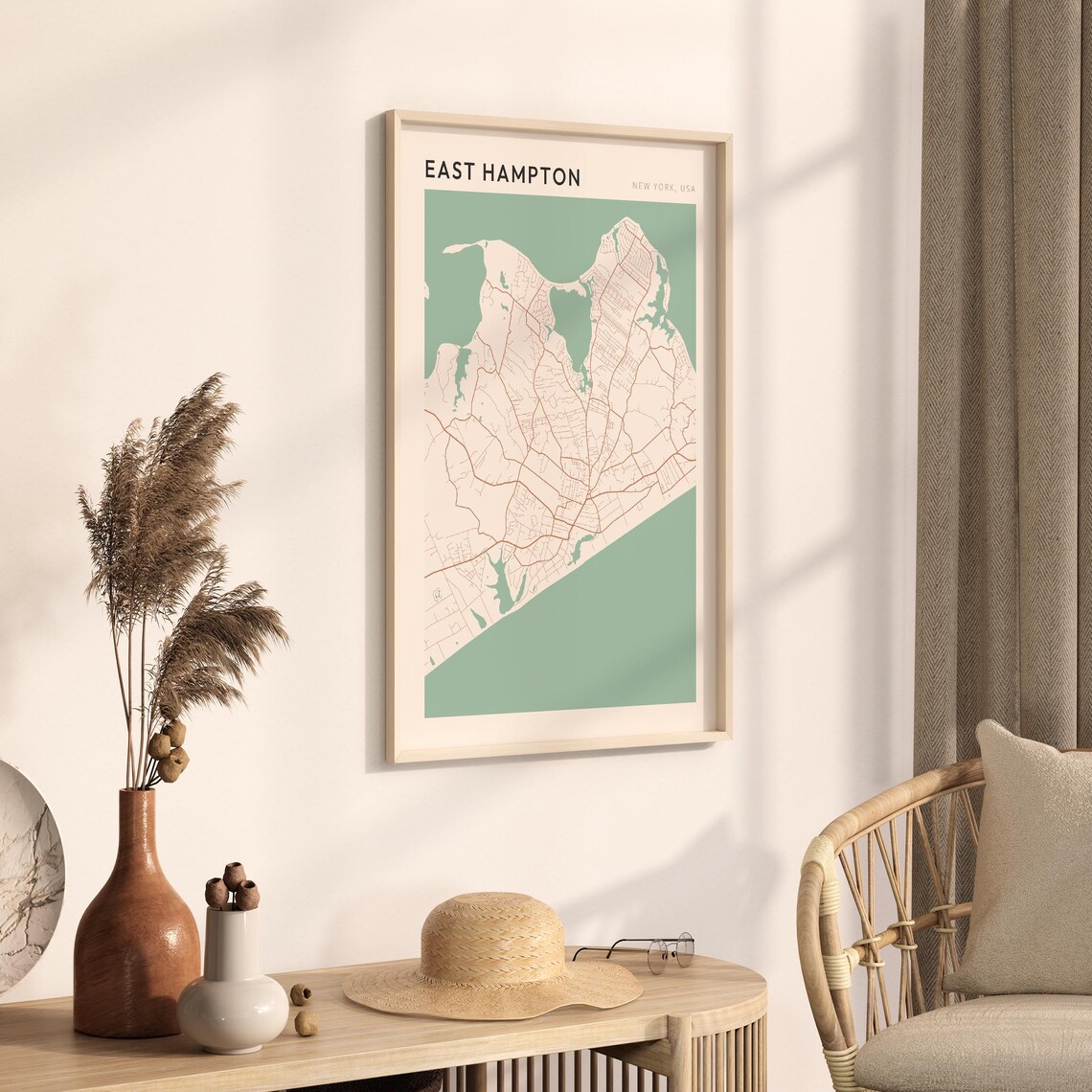 East Hampton New York USA Modern Beige Minimal City Street Map Poster - Image 3