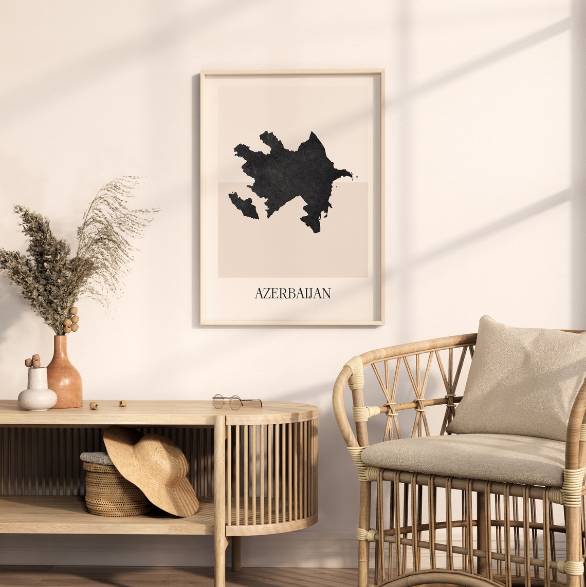 Azerbaijan South Caucasus Black Silhouette Country Map Poster - Image 2