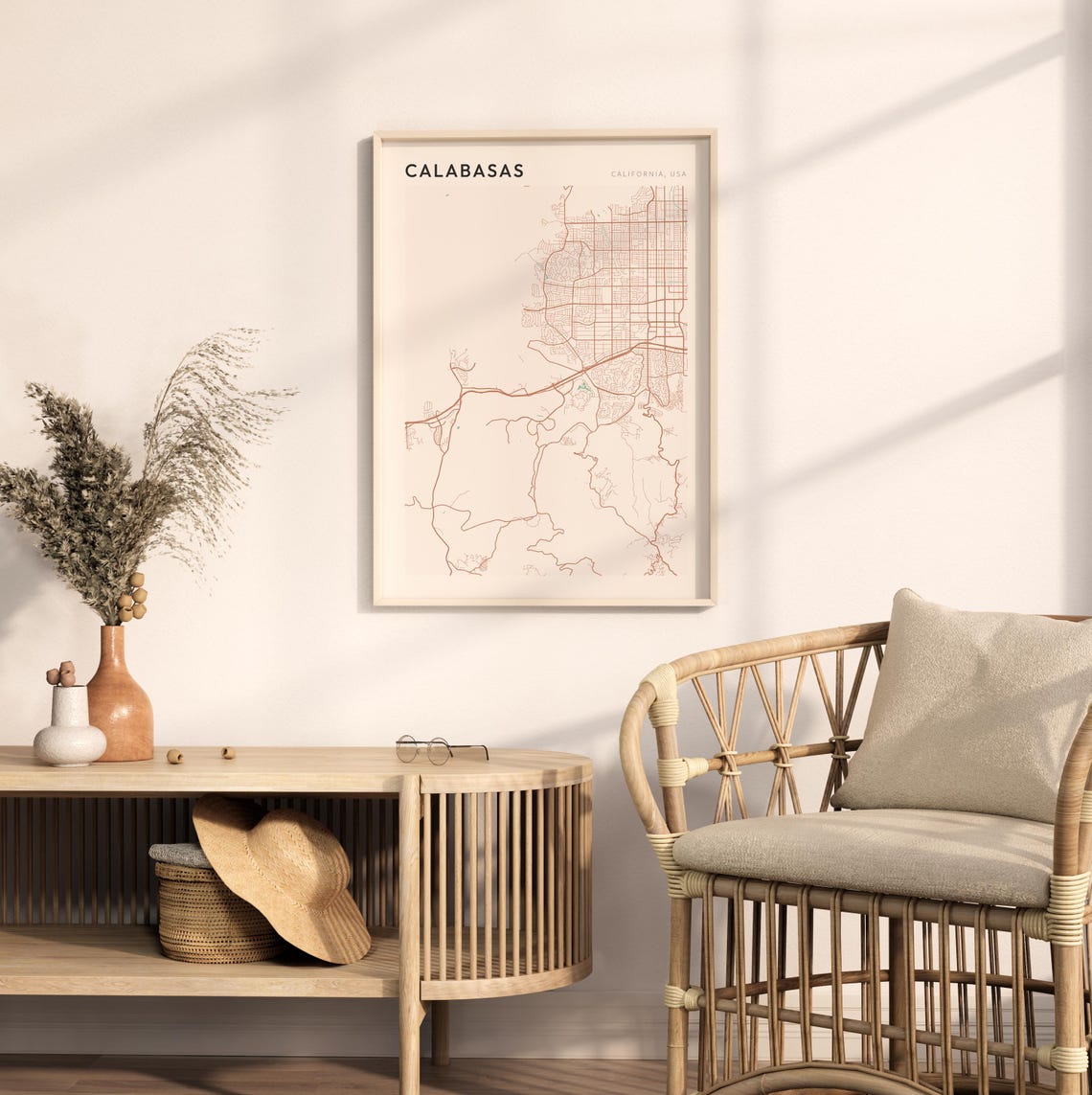 Calabasas California Terracotta Line Map Poster for Home Decor - Image 2