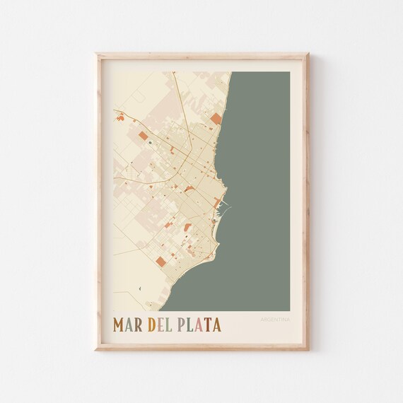 Mar Del Plata Map Poster Print Wall Art Argentina Travel Gift Boho Decor