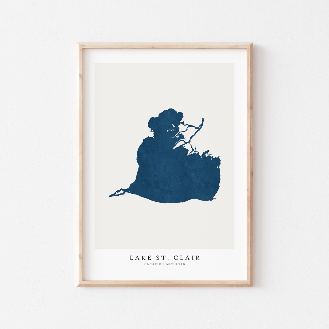 Lake St Clair Ontario Michigan Navy Minimalist Lake Silhouette Map Poster