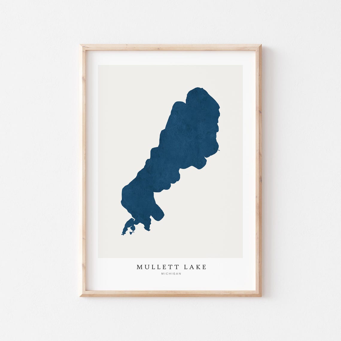 Mullett Lake Michigan Map Art Minimalist Lake Silhouette Print