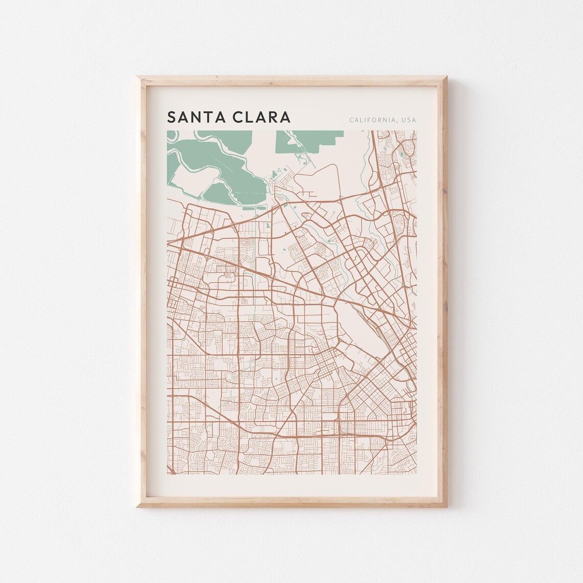 Santa Clara California Minimalist City Street Map Wall Decor Poster