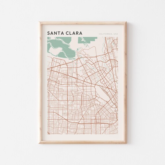 Santa Clara California Minimalist City Street Map Wall Decor Poster
