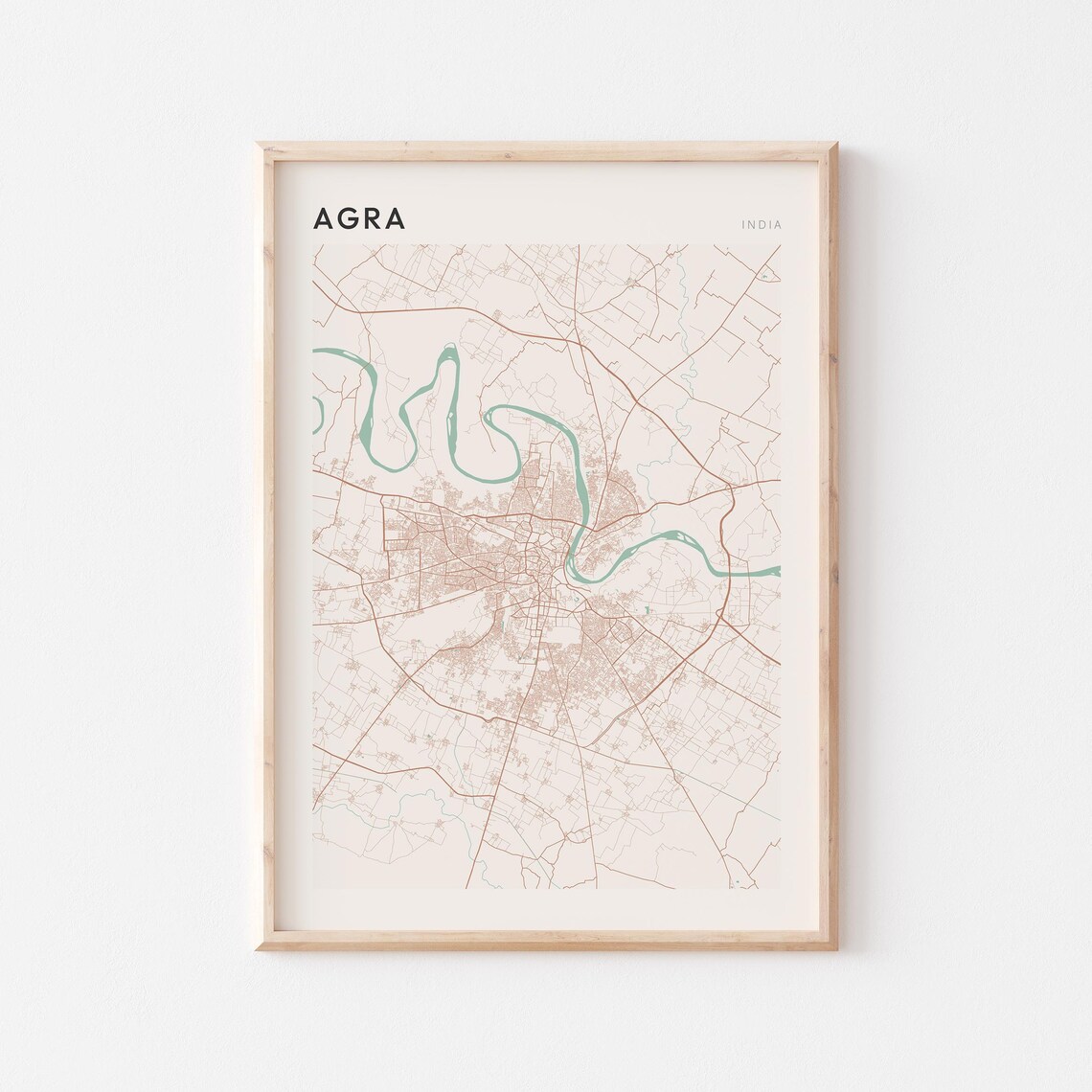 Agra Map Poster Print Wall Art India Travel Gift Scandi