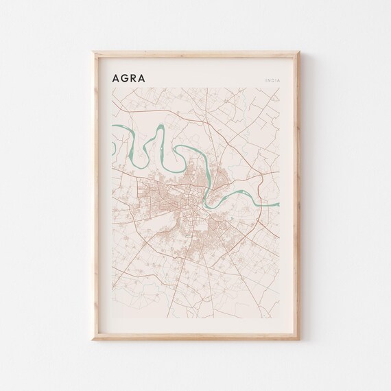 Agra Map Poster Print Wall Art India Travel Gift Scandi